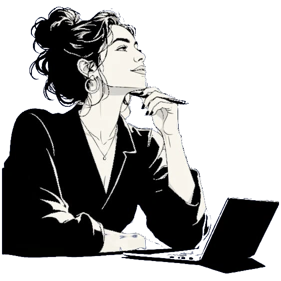 Ilustração de mulher pensativa com laptop